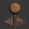 Rusty Trowel With Metal Blade And Wooden Handle On Dark Background With Reflection