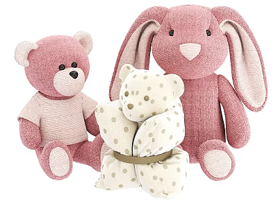 Pink Bear Pink Rabbit And White Brown Polka Dot Small Bear Soft Plush Stuffed Toys 3d model
