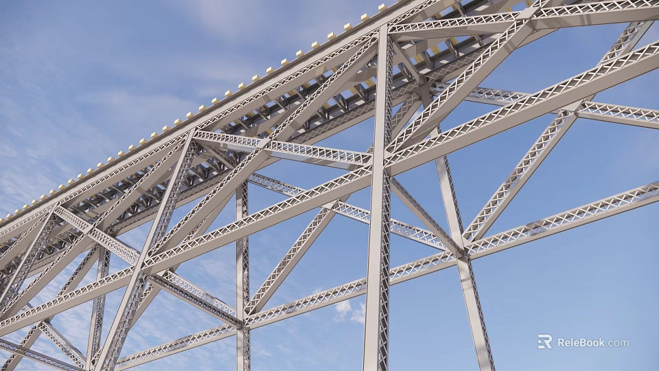 Steel Truss Bridge Structure With Metal Frame Under Clear Blue Sky 3d model 
