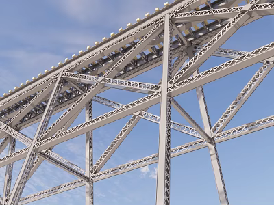 Steel Truss Bridge Structure With Metal Frame Under Clear Blue Sky 3d model