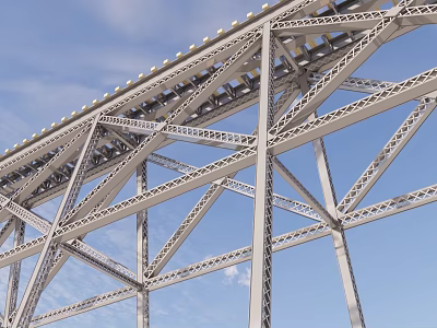 Steel Truss Bridge Structure With Metal Frame Under Clear Blue Sky 3d model