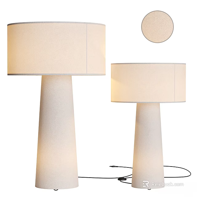 Modern Floor Lamp With Cylindrical Base And Beige Fabric Shade Design 3d model 