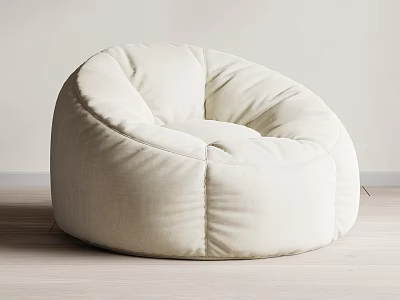 Beige Rounded Plush Bean Bag Chair Soft Comfortable Design For Living Room Home Decor 3d model