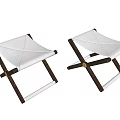 Modern Cross Leg Wooden Stools With White Leather Seats And Brass Accents