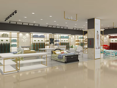 Modern Retail Store in Shopping Mall Featuring Bedding Products and Display Shelves 3d model