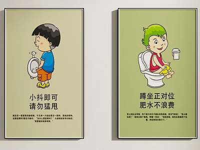 Toilet Usage Guide Posters With Proper Habits And Resource Saving Tips 3d model
