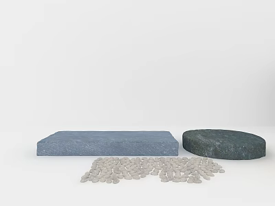 Natural Stone and Wood Decorative Materials with Slabs Rounded Base and Pebbles 3d model