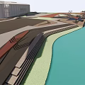 Waterfront Landscape Design With Modern Building Curved Walkways And Green Spaces