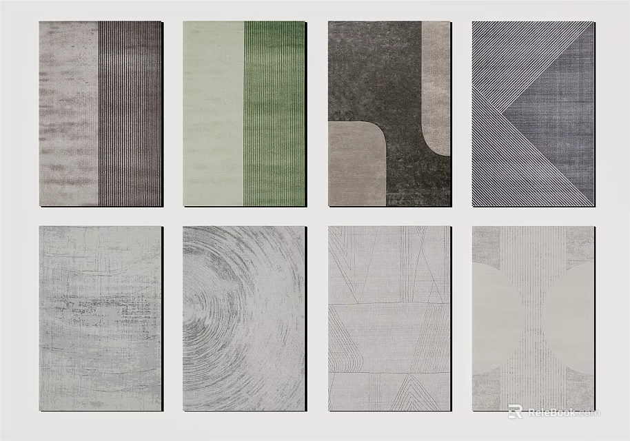 Stylish Square Rugs With Various Geometric Patterns And Textured Designs 3d model