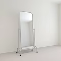 Full Length Standing Mirror with Metal Frame on Wheels in Minimalist Room