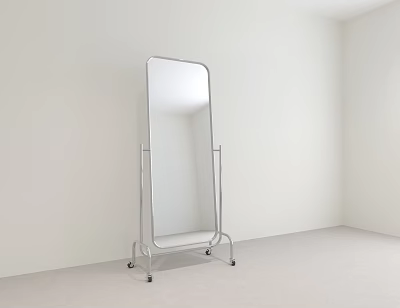 Full Length Standing Mirror with Metal Frame on Wheels in Minimalist Room 3d model