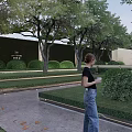 Modern Garden Landscape With Water Pond Lush Greenery And Modern Architecture