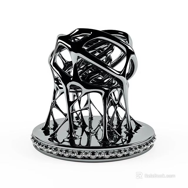 Black Artistic Decorative Ornament Set With Hollow-Out Design And Shiny Base 3d model 