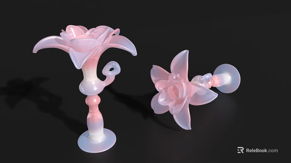 Pink White Gradient Glass Flower Shaped Decorative Ornament Set For Elegant Home 3d model 