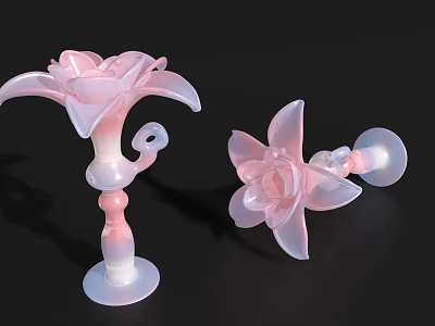Pink White Gradient Glass Flower Shaped Decorative Ornament Set For Elegant Home 3d model