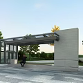 Modern Pergola With Glass Roof Bench Seating And Green Trees In Outdoor Park