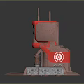 Industrial Equipment With Red Panel White Cross Symbol Top Antennas Hexagonal Base And Circular Dials