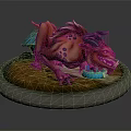 Fierce Red Fantasy Game Movie Character With Black Spots Horns Claws And Circular Base
