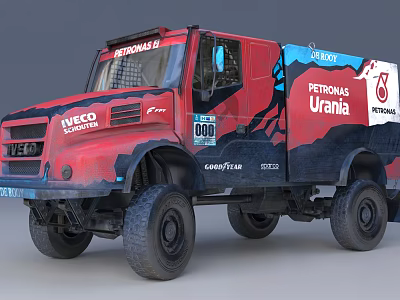 IVECO Red Racing Off Road Truck With PETRONAS Urania Goodyear Large Tires 3d model