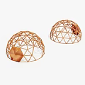 Two Wooden Hemispherical Frame Structures With Geometric Lines And Decorative Design 3d model
