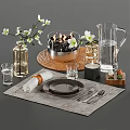 Stylish Tableware Set With Plates Forks Knives Spoons Napkin Water Glass Candle Holder And Flowers