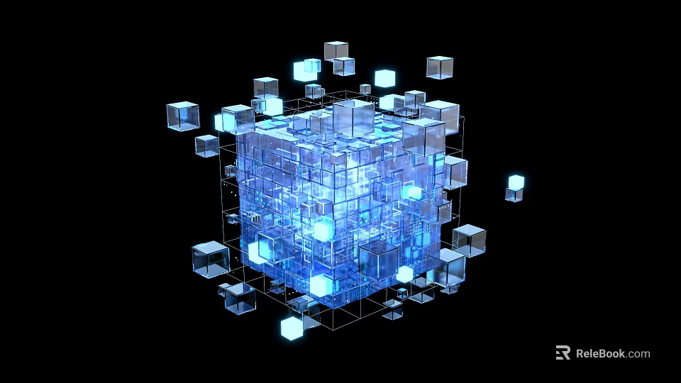Transparent Blue Illuminated Cubes 3D Structure For Ecommerce Digital Design 3d model 