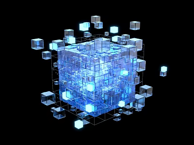 Transparent Blue Illuminated Cubes 3D Structure For Ecommerce Digital Design 3d model