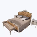 Ornate Upholstered Double Bed With Carved Headboard And Nightstands