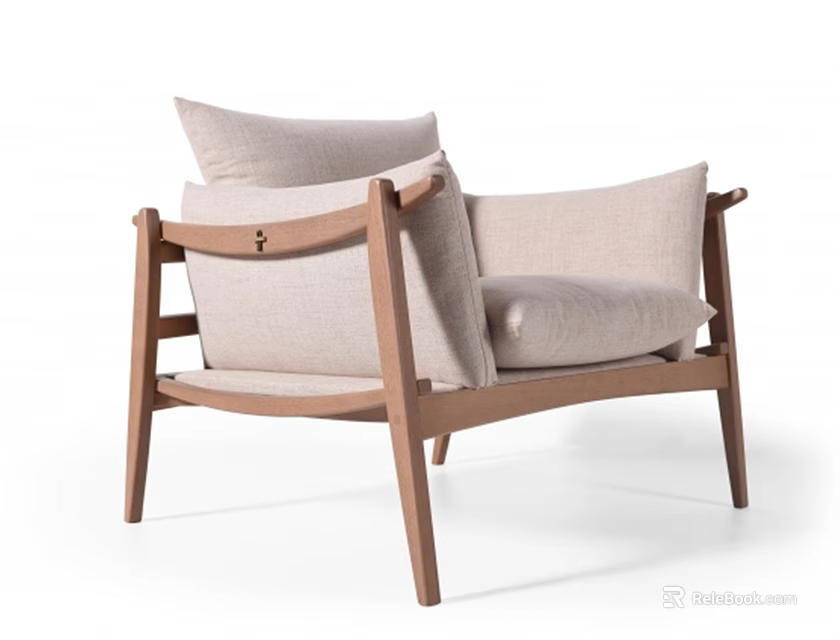Elegant Modern Leisure Chair With Wooden Frame Beige Cushions And Armrests 3d model 