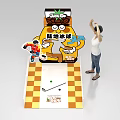 Land Hockey Interactive Zone With Cartoon Mascot and Player Engagement Setup