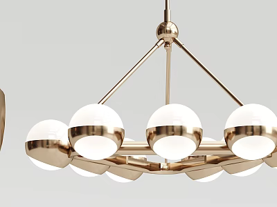 Elegant Modern Golden Chandelier With Multiple Spherical White Shades And Metallic Frame 3d model