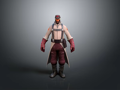 Stylish Daily Necessities Including White Top Red Gloves Dark Pants Boots And Long Coat 3d model