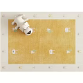 Square Carpet With Yellow Center Beige Border Rabbit Patterns Carrot Designs and Plush Toy Dog