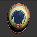 Vibrant Orange Racing Helmet With Blue Green Yellow Stripes 4Uai Logo And Transparent Visor Design