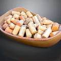 Assorted Wine Corks Collected In Wooden Bowl For Decorative Use 3d model