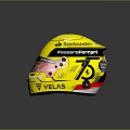Yellow Ferrari Inspired Racing Helmet With Italian Flag Stripes And Sponsor Logos