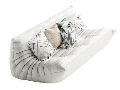 White Sectional Sofa with Pleated Design and Accent Pillows in Geometric Patterns 3d model