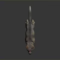 Realistic 3D Dog Puppy Model With Brown Gray Fur Standing On Dark Reflective Background
