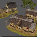 Traditional Japanese Architecture With Thatched Roofs Wooden Structures Lanterns And Courtyards