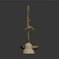 Ornate Golden Balance Scale With Decorative Brass Frame White Base And Hanging Tray