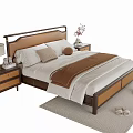 Modern Double Bed Setup With Nightstands Table Lamp Vase Rug And Slippers 3d model
