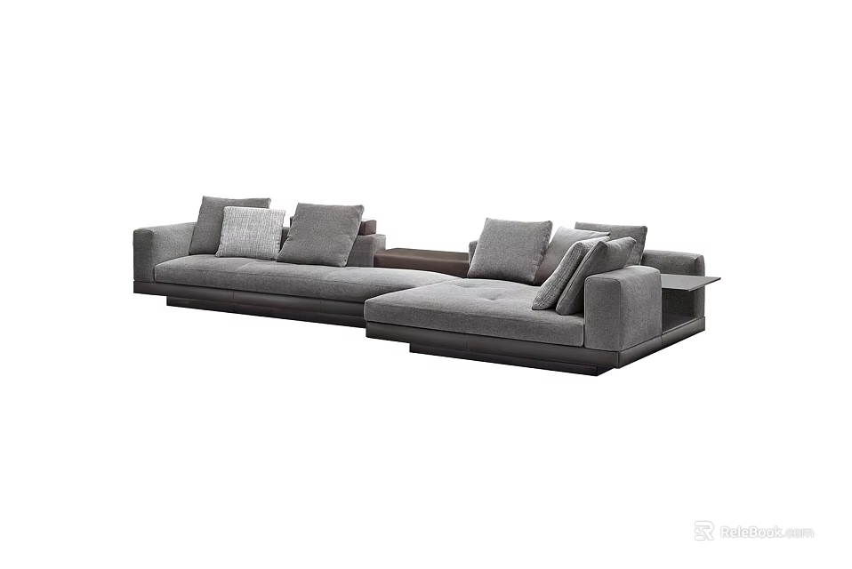 Modern Gray Sectional Sofa With Plush Cushions And Sturdy Dark Base 3d model