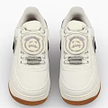 White Nike Sneakers Featuring Silver Swoosh Logo Tongue Circular Badge And Brown Rubber Sole