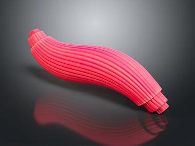 Red Curved Tubular Medical Device With Parallel Stripes And Flexible Structure 3d model
