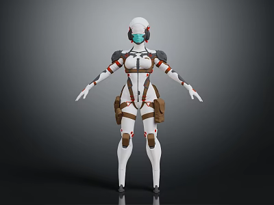 Futuristic Sci Fi Armored Character With White Armor Red Accents Green Goggles And Brown Pouches 3d model