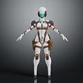 Futuristic Sci Fi Armored Character With White Armor Red Accents Green Goggles And Brown Pouches
