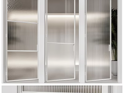 Modern Glass Partition Component With Ribbed Glass And White Frame For Interior Space Design 3d model
