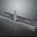 Architectural Model Kit With Tall Tower Blue Windows And Flat Roof Structure 3d model