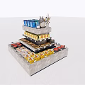 Multi tiered Display Shelves Showcasing Stacked Beverage Cans And Snack Packages 3d model