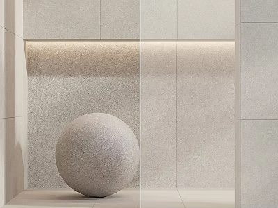Minimalist Wall Component Featuring Stone Sphere Recessed Lighting And Light Beige Stone Material 3d model